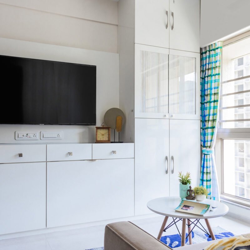 Built-in Modern TV Unit Design in Suede Laminate Finish