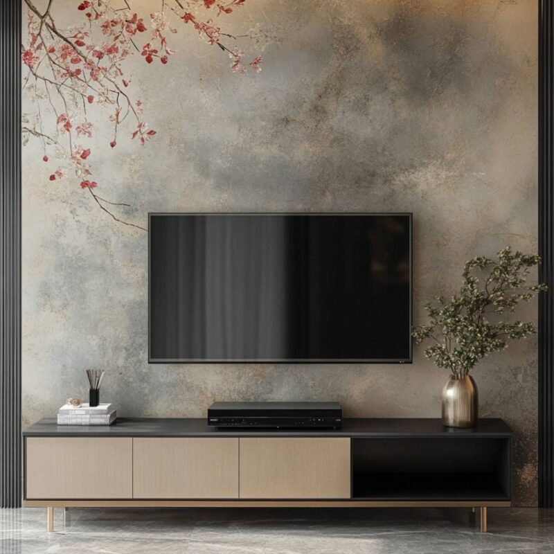 Modern TV Unit Design in Caven Holz Acacia Finish