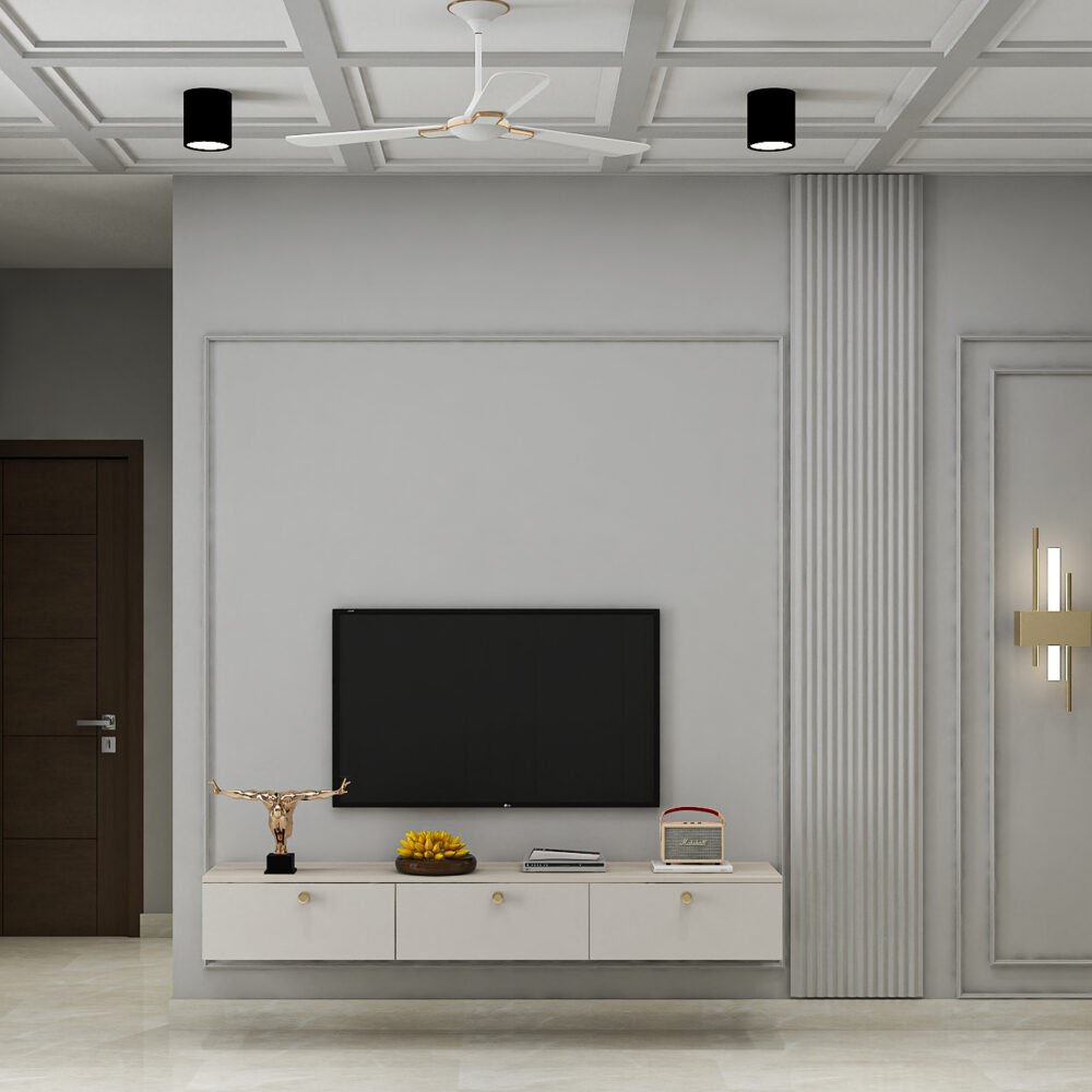 Minimal 5-Foot Floating TV Unit Design with Suede Finish