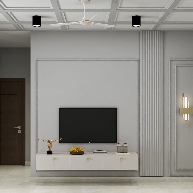 Minimal 5-Foot Floating TV Unit Design with Suede Finish