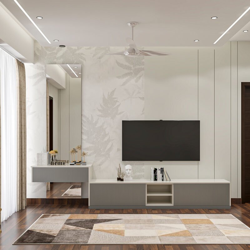 6-Foot Modern TV Unit Design with Matte Finish Membrane Shutters