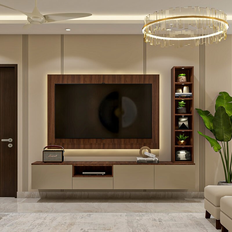 Contemporary 7-Foot TV Unit Design with Open and Closed Storage