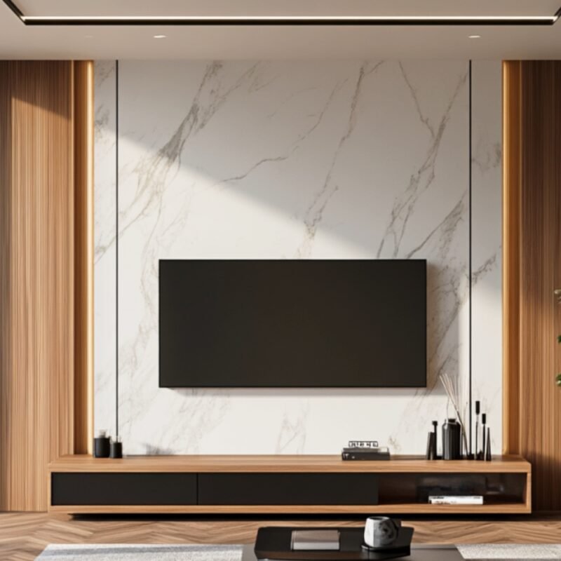 Contemporary TV Unit Design with  Drawers and Open Shelving