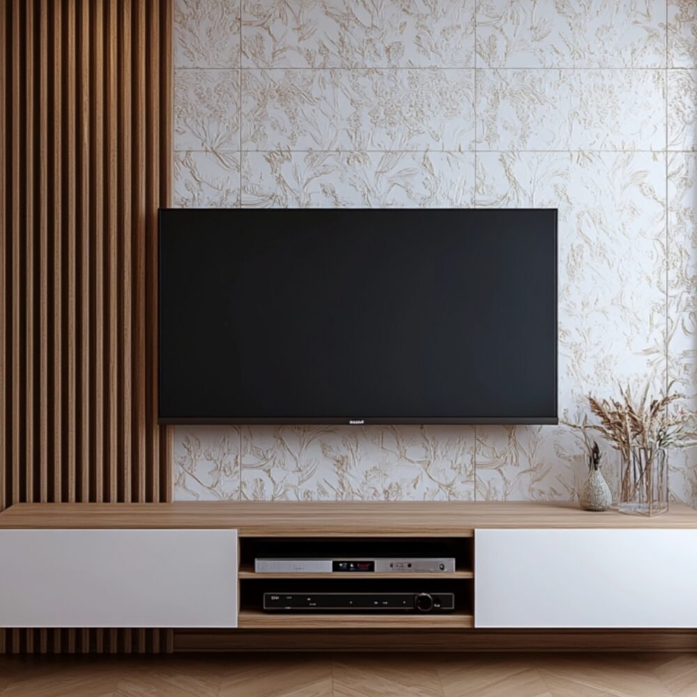 Modern TV Unit Design with Drawers and Open Shelves