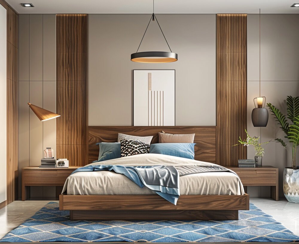 Economical Beige and Wooden Finish Modern Wall Design