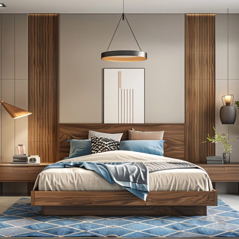 Economical Beige and Wooden Finish Modern Wall Design