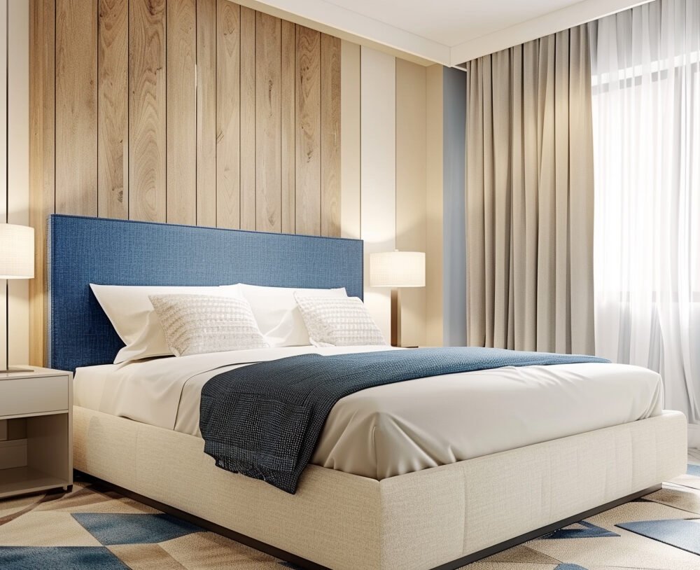 Minimal Wooden Paneling Wall Design with Gold Inlays