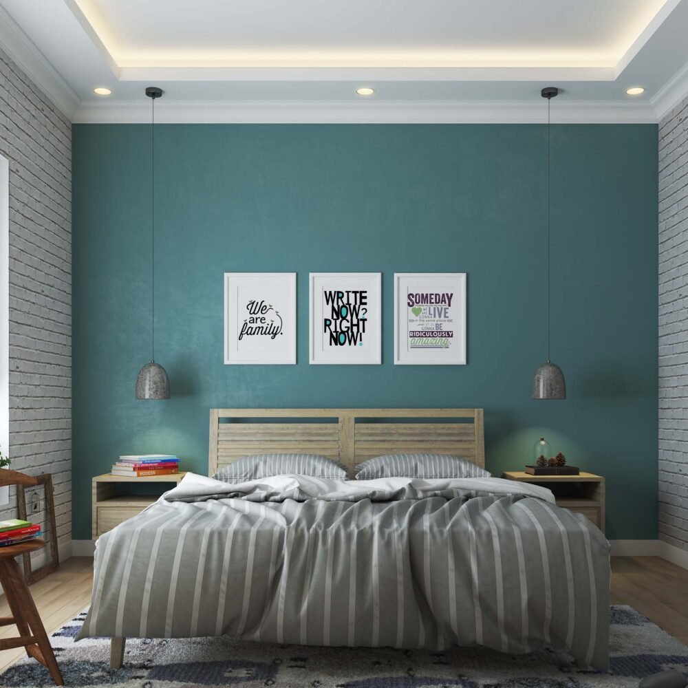 Modern Teal Blue Bedroom Wall Paint Design