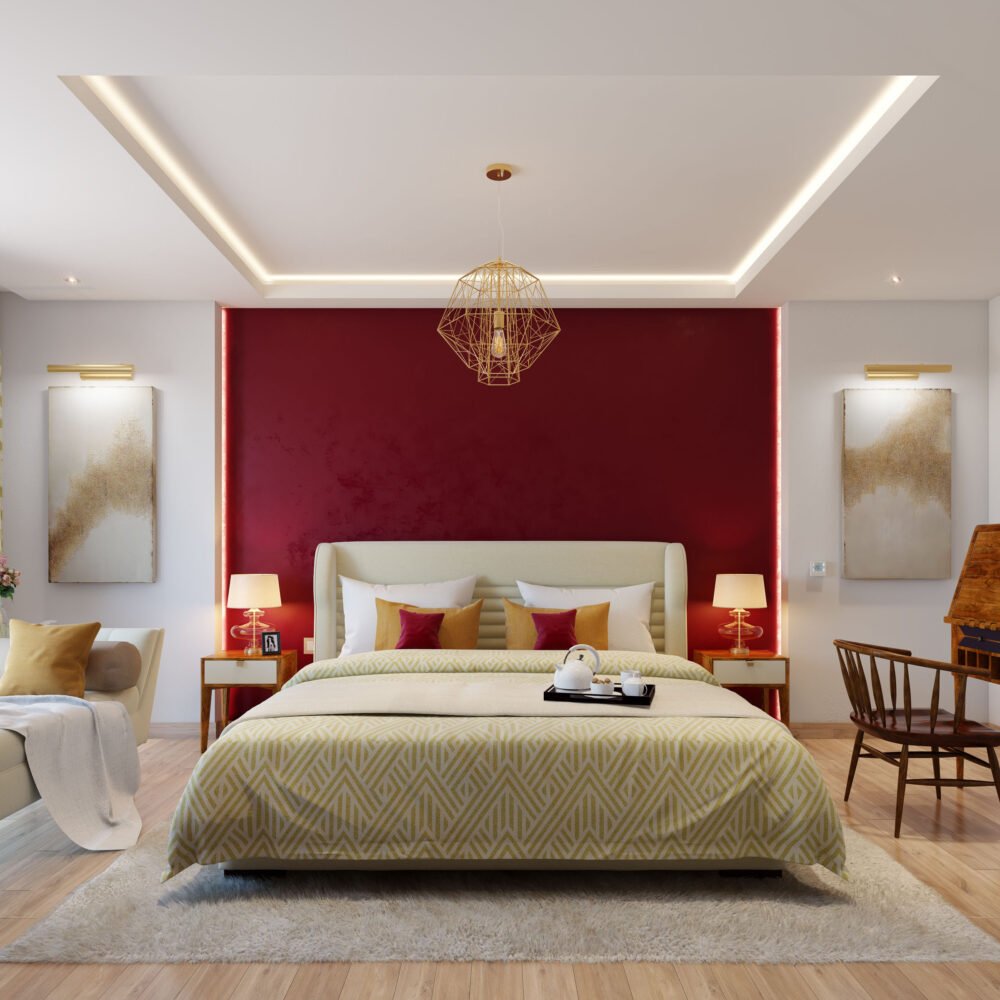 Contemporary Red Bedroom Wall Paint Design