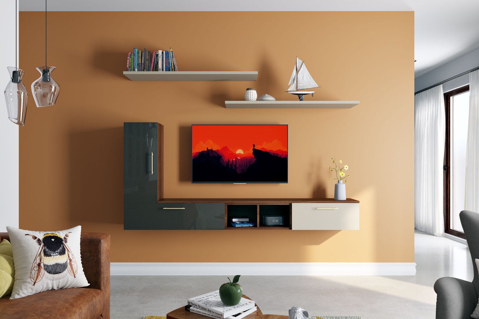 Warm Brown Wall Paint Design for a Modern Living Room