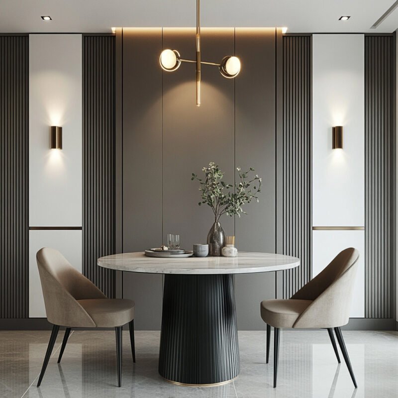Contemporary Grey and White Wall Paint Design with Vertical Fluted Panels