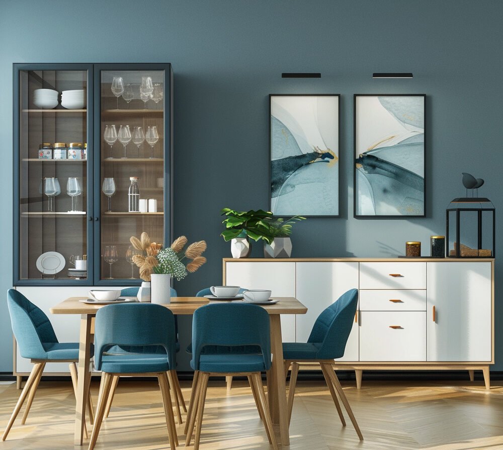 Blue Modern Wall Paint Design with Photo Frames