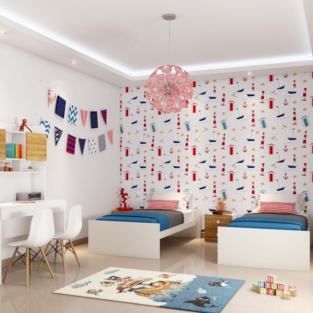 Modern Beachscape Kids Bedroom Wallpaper Design