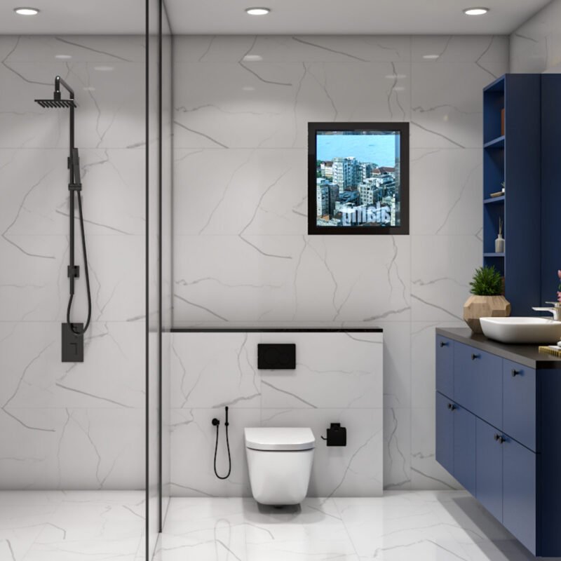 White and Grey Modern Marble Bathroom Design with Vanity