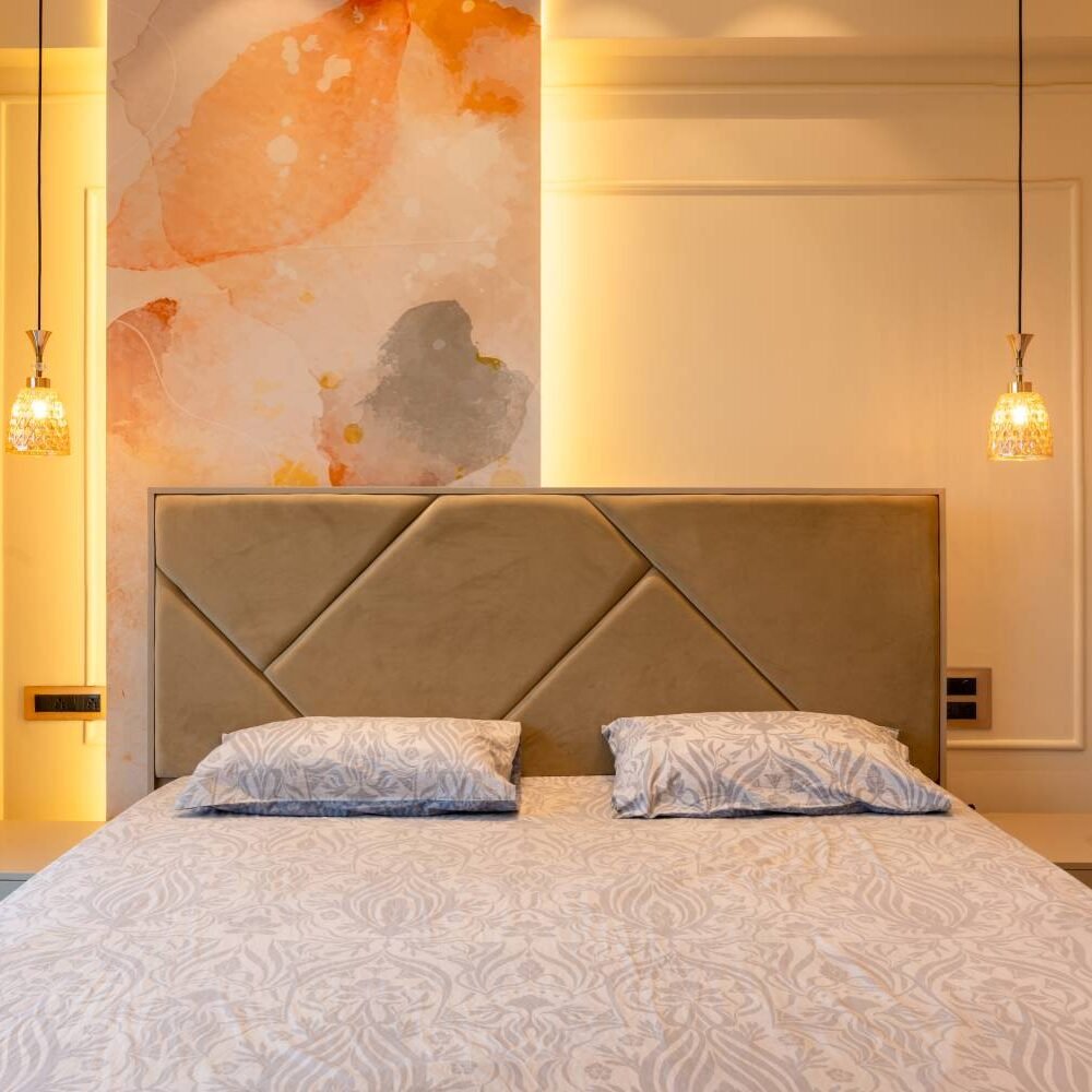 Modern Wall Design with Trims Panel and Multicolor Wallpaper