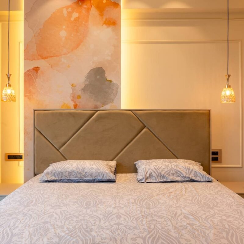 Modern Wall Design with Trims Panel and Multicolor Wallpaper