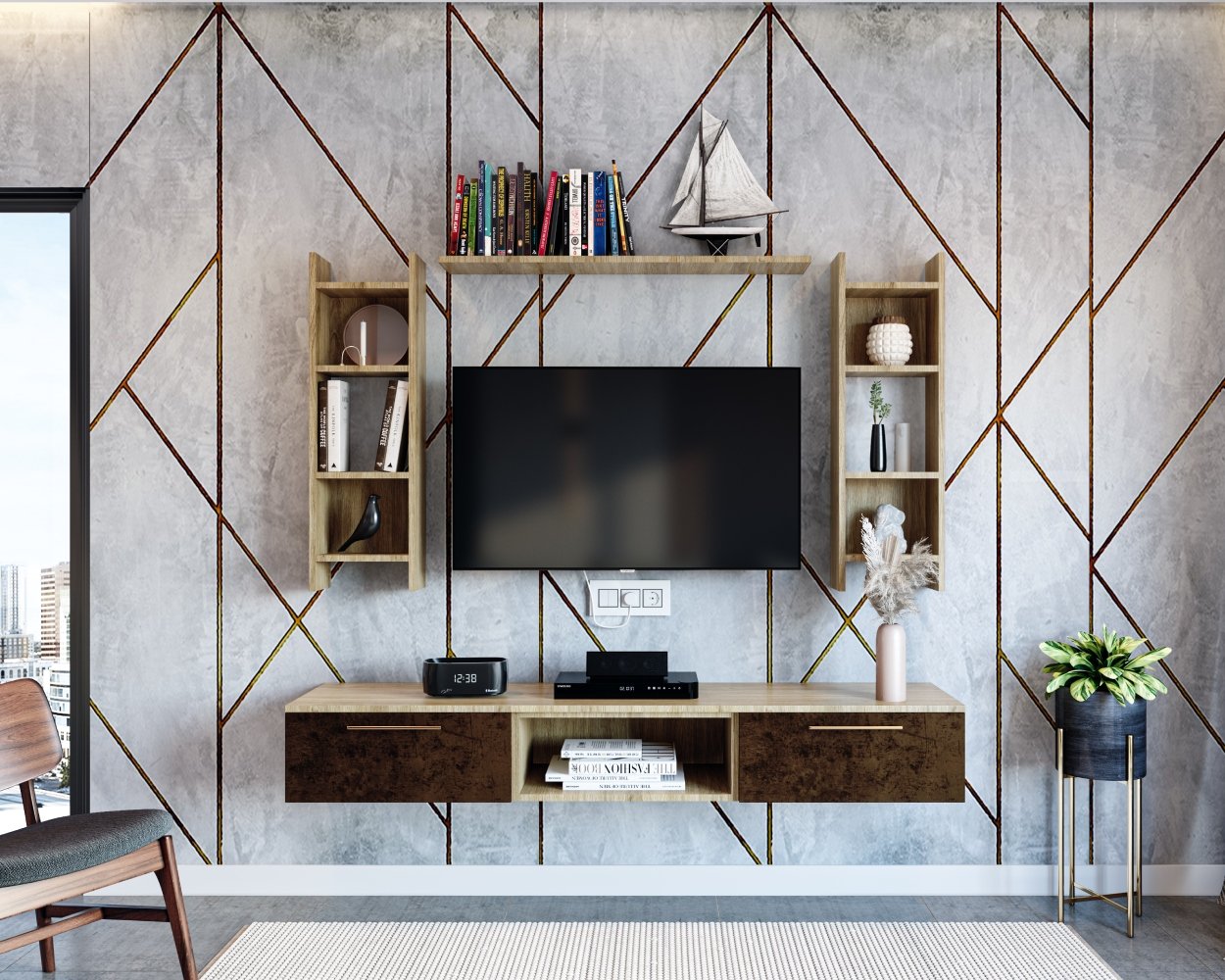 Modern Grey Concrete Textured PVC Wall Panels Wall Design