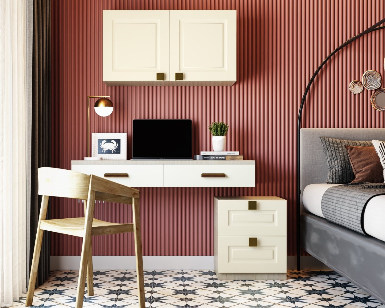 Dark Peach Fluted Wall Panels Wall Design for a Contemporary Bedrooms