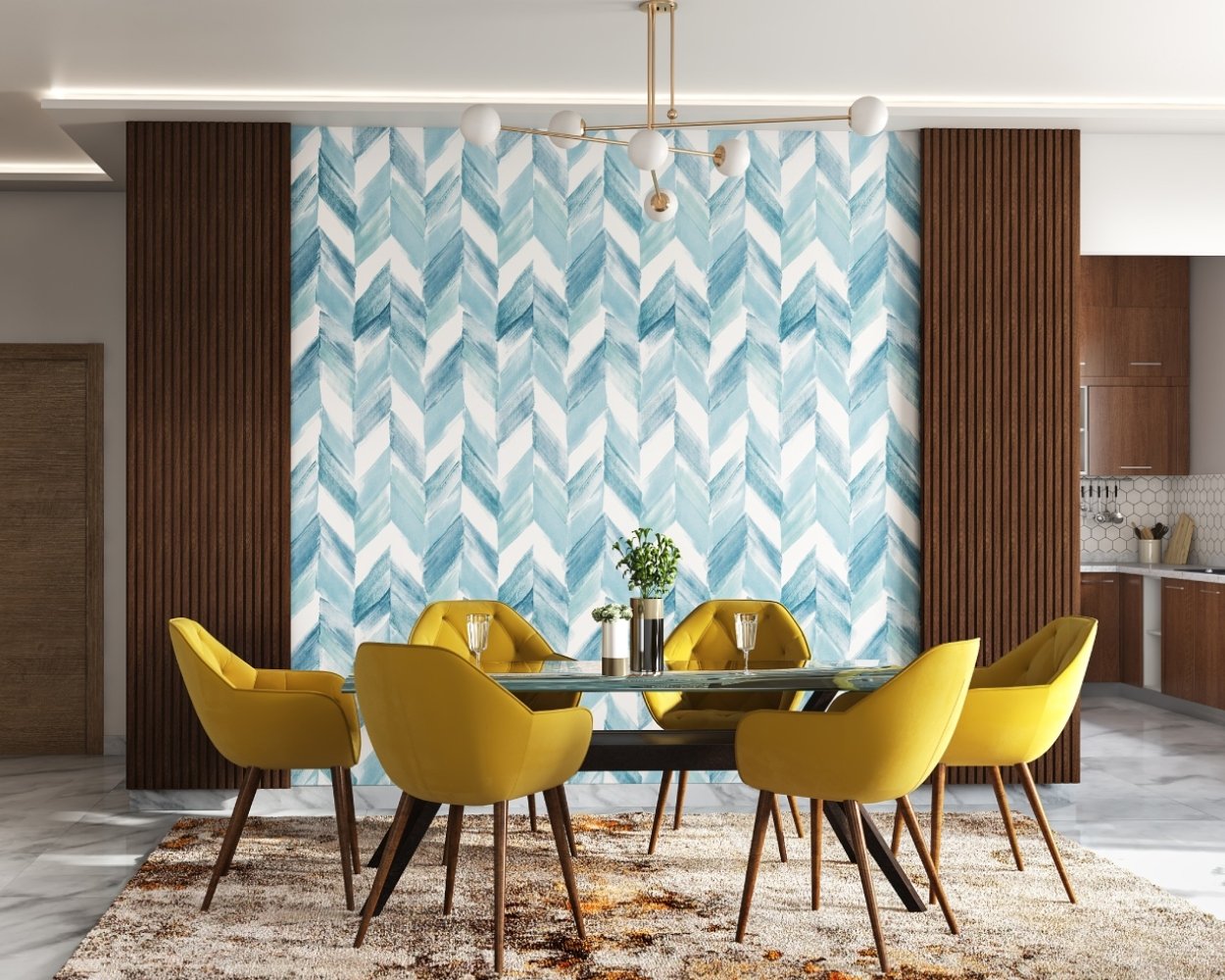 Contemporary Dining Room Wall Design with Fluted Panels