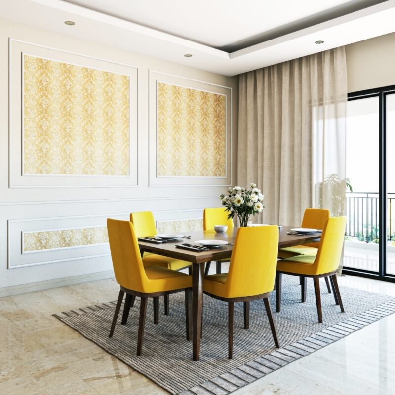 Contemporary Wall Trims with Wallpaper Wall Design