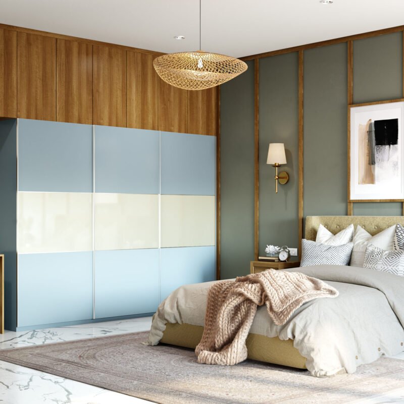 Modern Vertical Oak Battens on Sage Green Panelled Wall Design