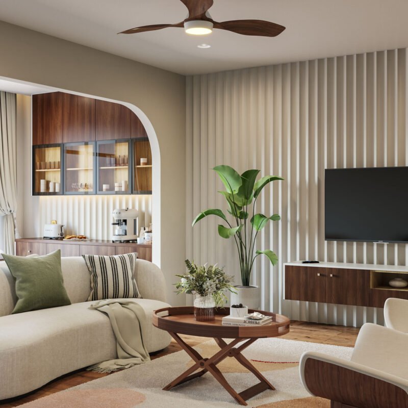 Warm Beige Fluted Accent Wall with Vertical Ridges Modern Wall Design