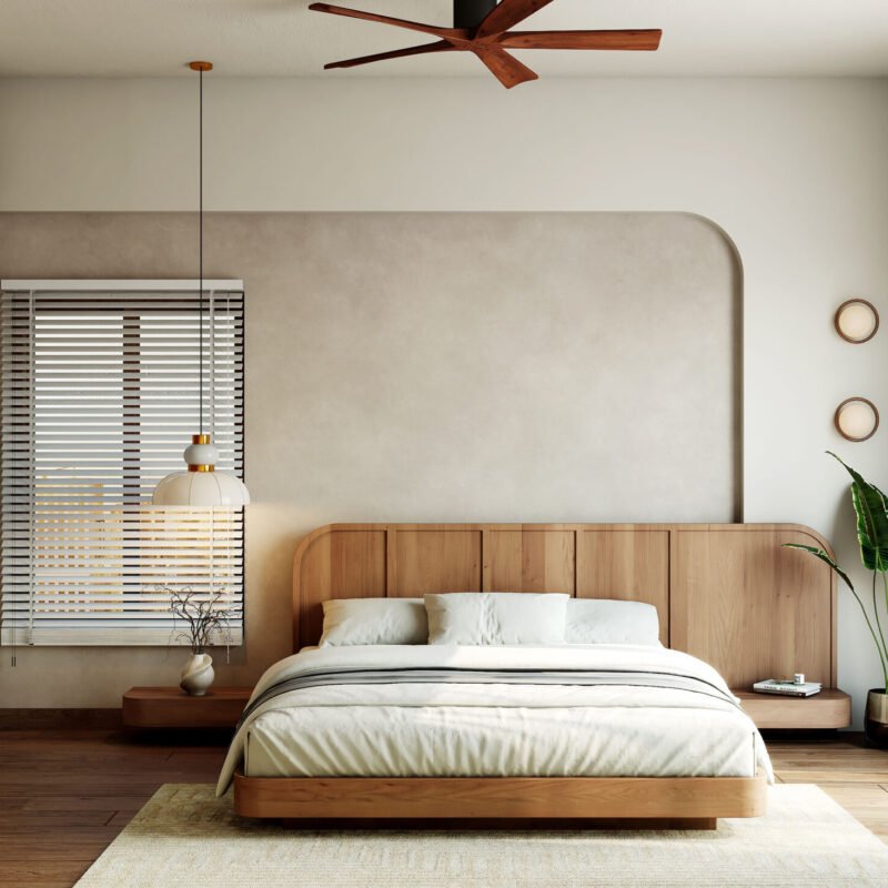 Soft Beige Textured Accent Wall with Curved Detailing Minimal Wall Design