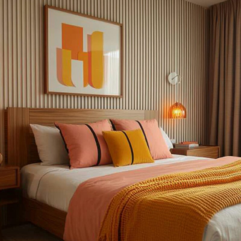 Modern Master Bedroom Design with Vertical Wall Louvers