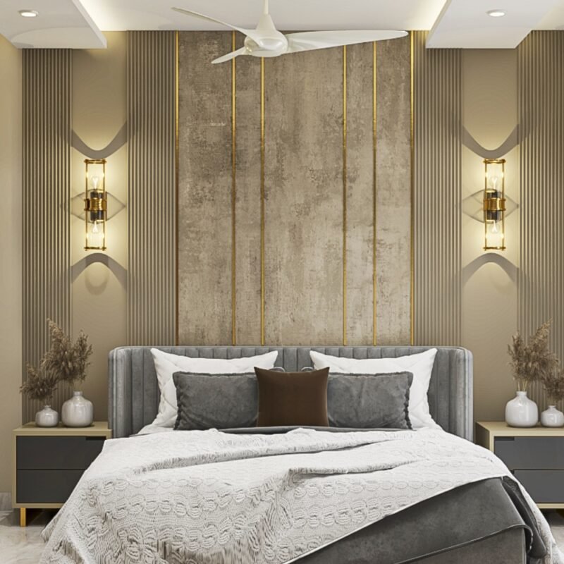 Contemporary Wall Design with Vertical T Pattis and Sconce Lighting