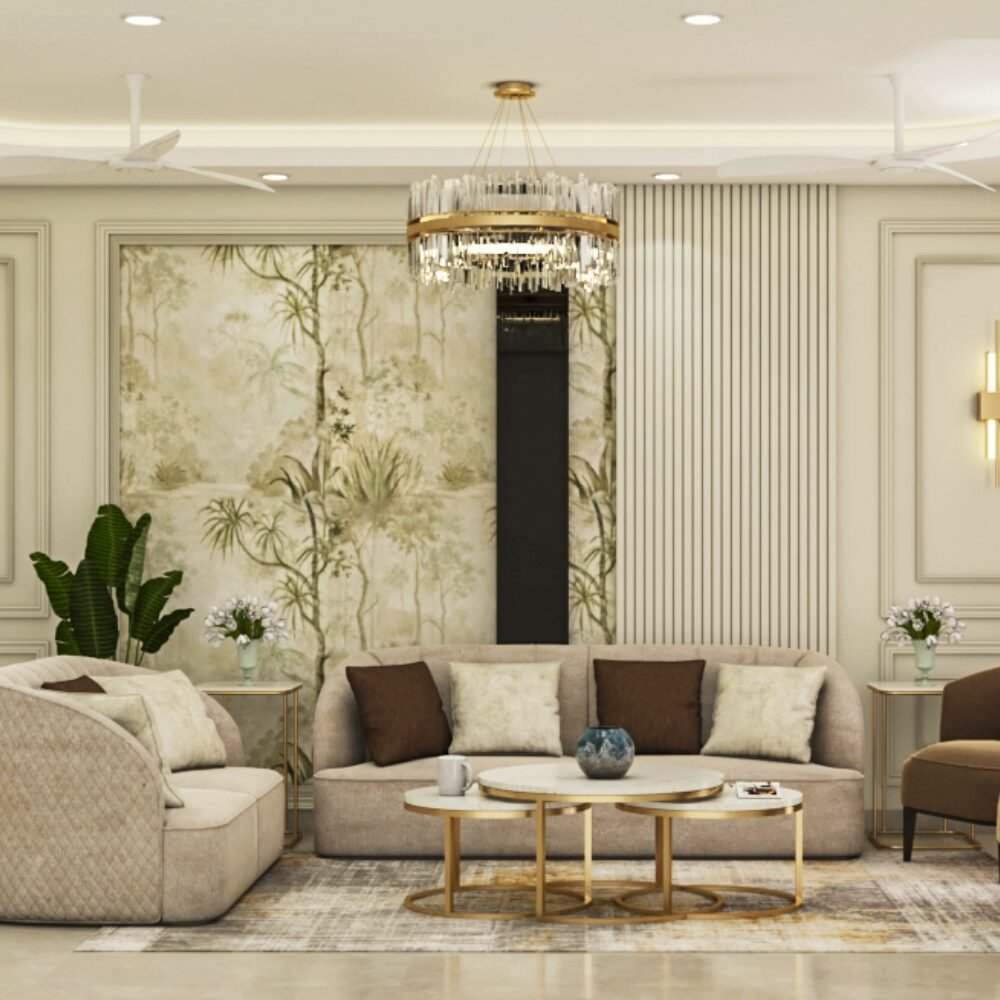 Contemporary Multicolour Wall Panelling with Floral Wallpaper Wall Design