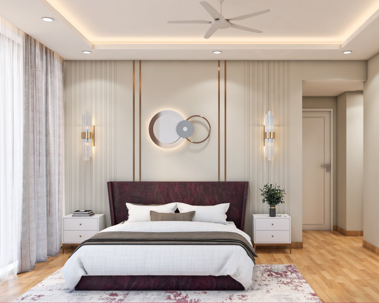 Contemporary Grooved Wall Panels Wall Design in Cream