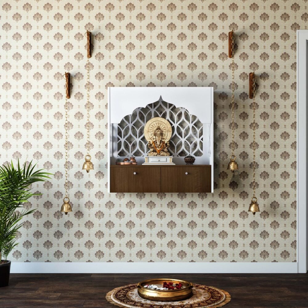 Traditional Block Motif Print Wallpaper Design in Cream and Brown Shades