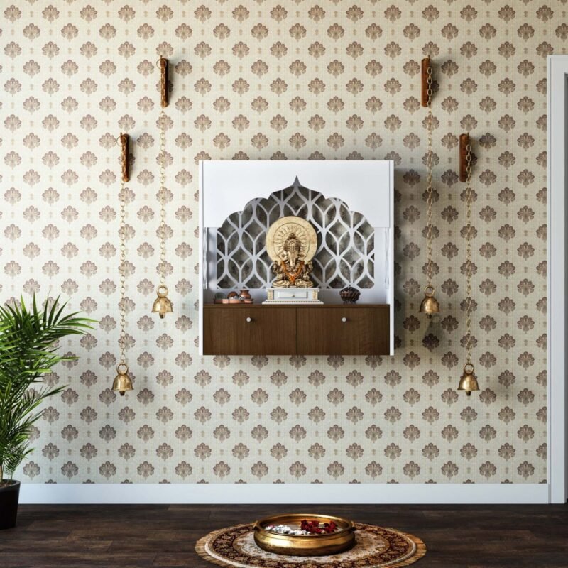Traditional Block Motif Print Wallpaper Design in Cream and Brown Shades