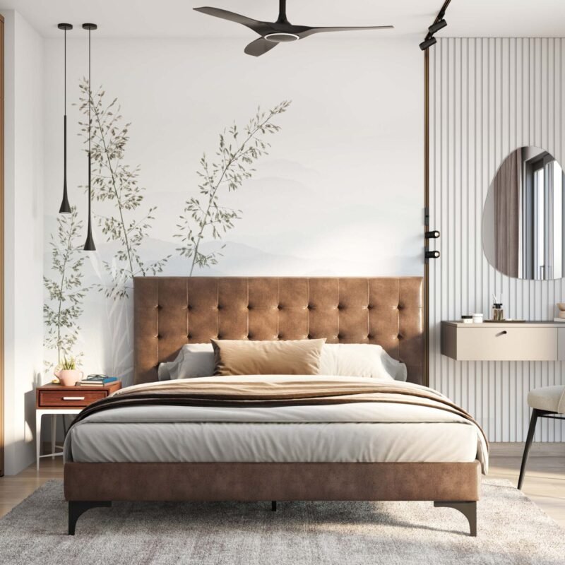 Contemporary Watercolour Mountain and Bamboo Wallpaper Design