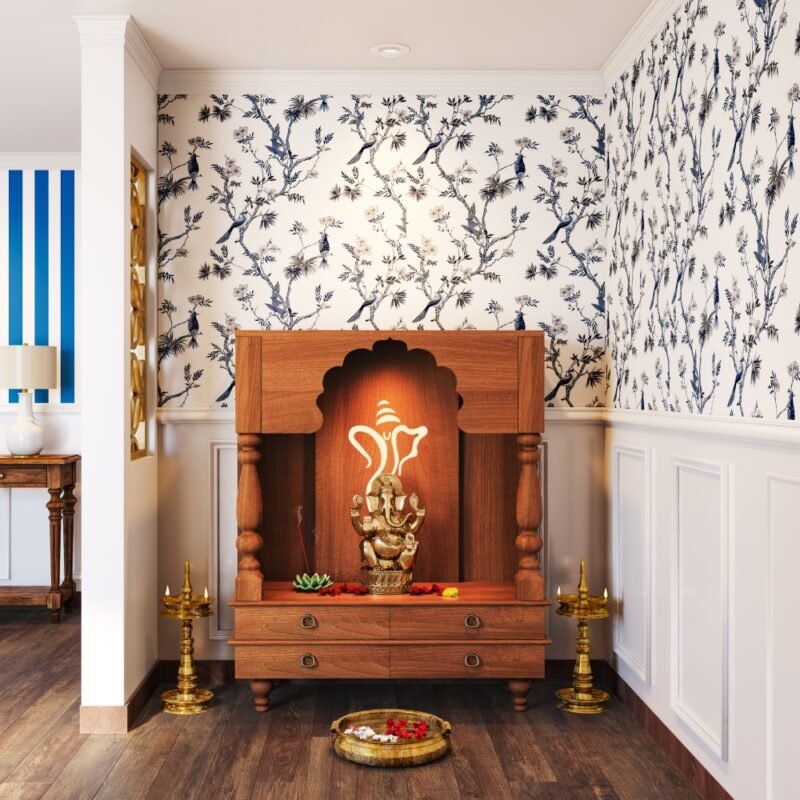 Classic Bird Trail Wallpaper Design for Your Pooja Room