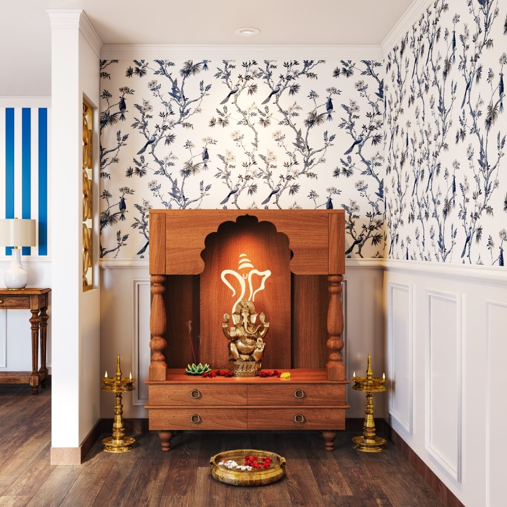 Classic Bird Trail Wallpaper Design for Your Pooja Room