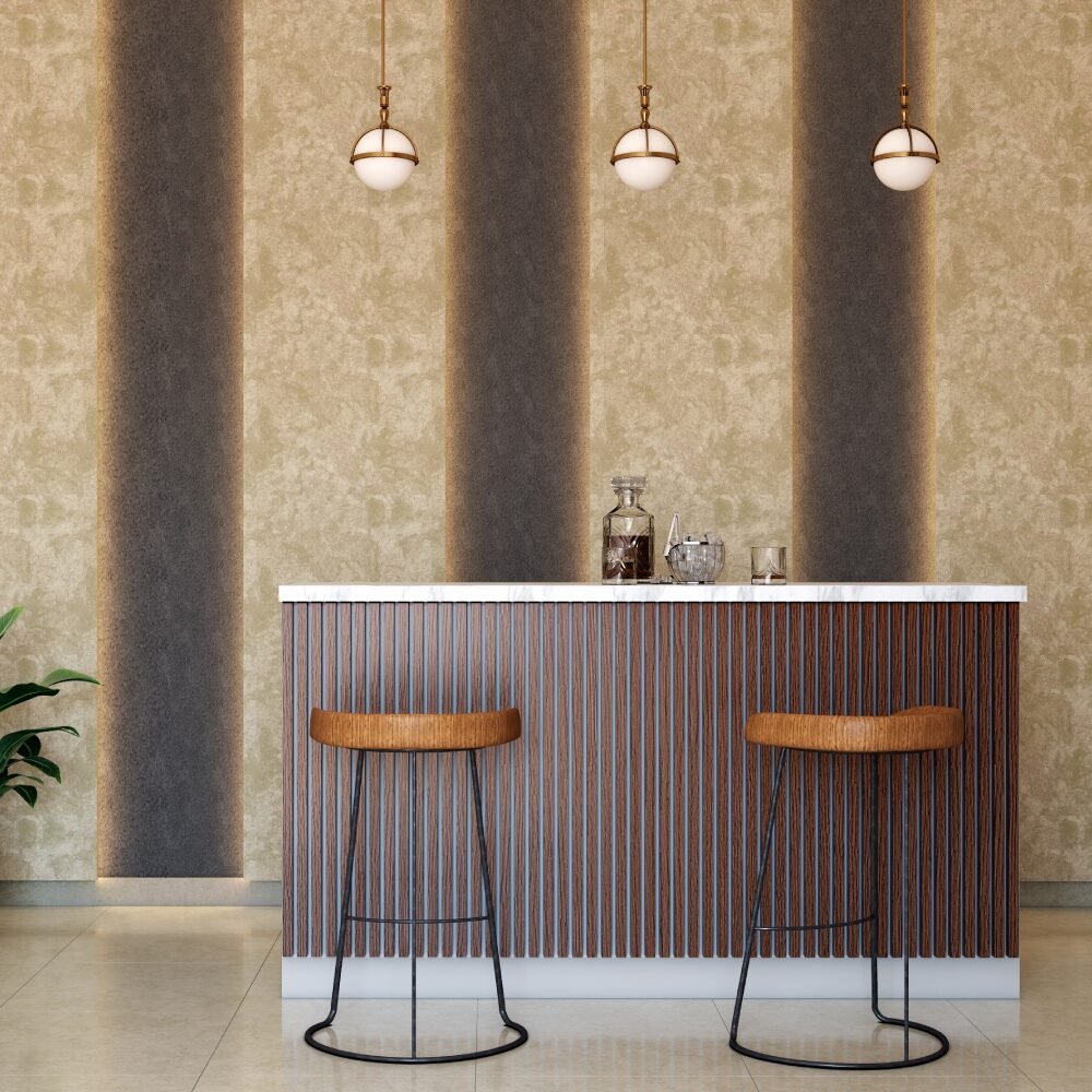 Modern Beige and Black Wall Panels Wall Design with Cove Lighting
