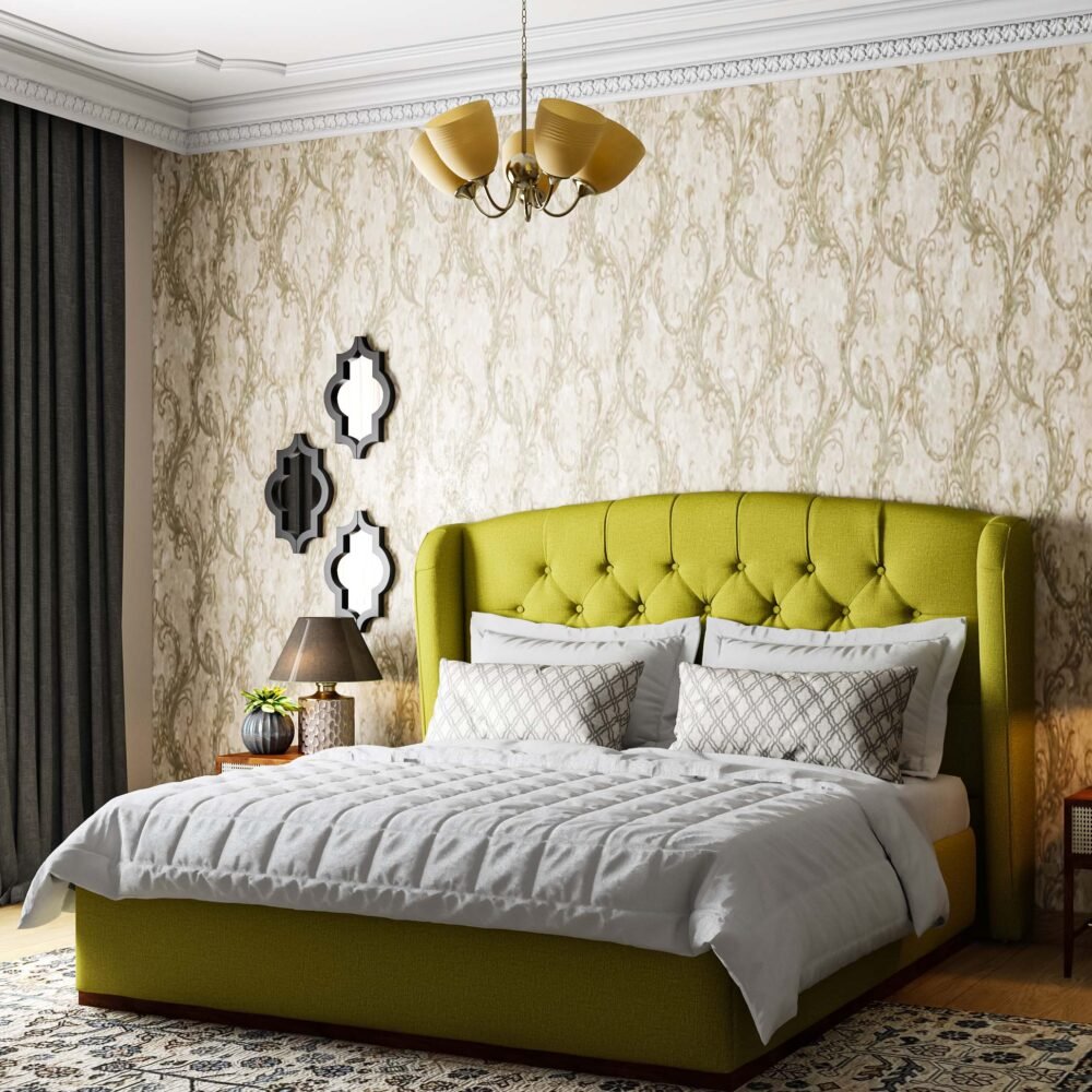 Classic Baroque-Inspired Wallpaper Design with Olive Vine Pattern
