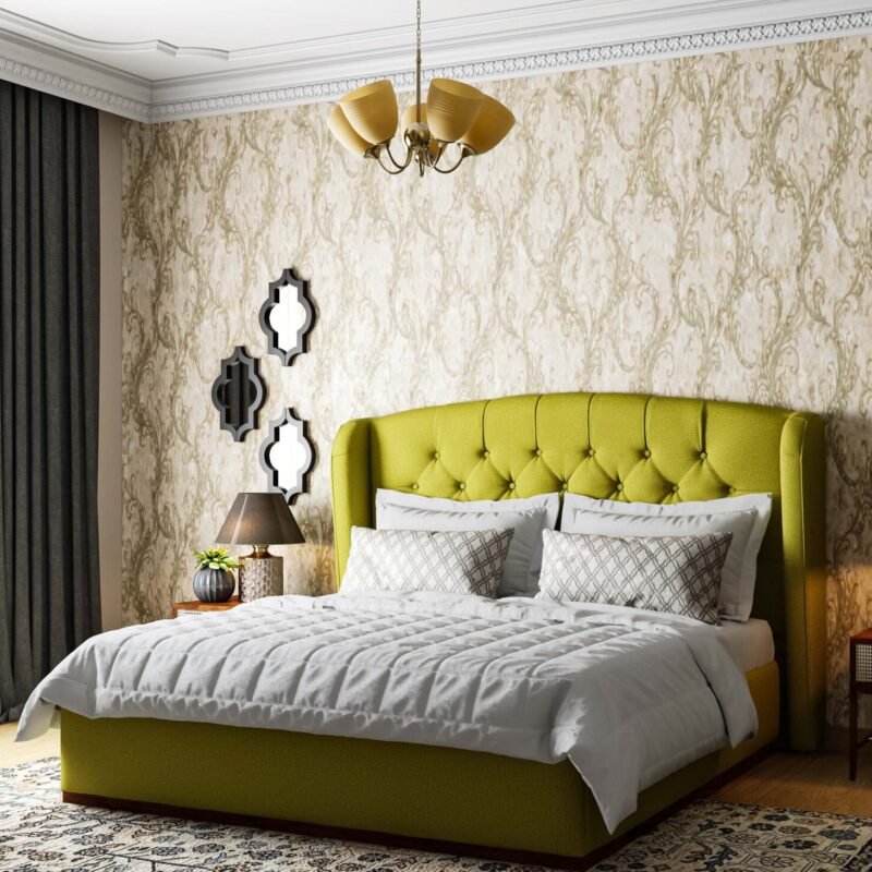 Classic Baroque-Inspired Wallpaper Design with Olive Vine Pattern