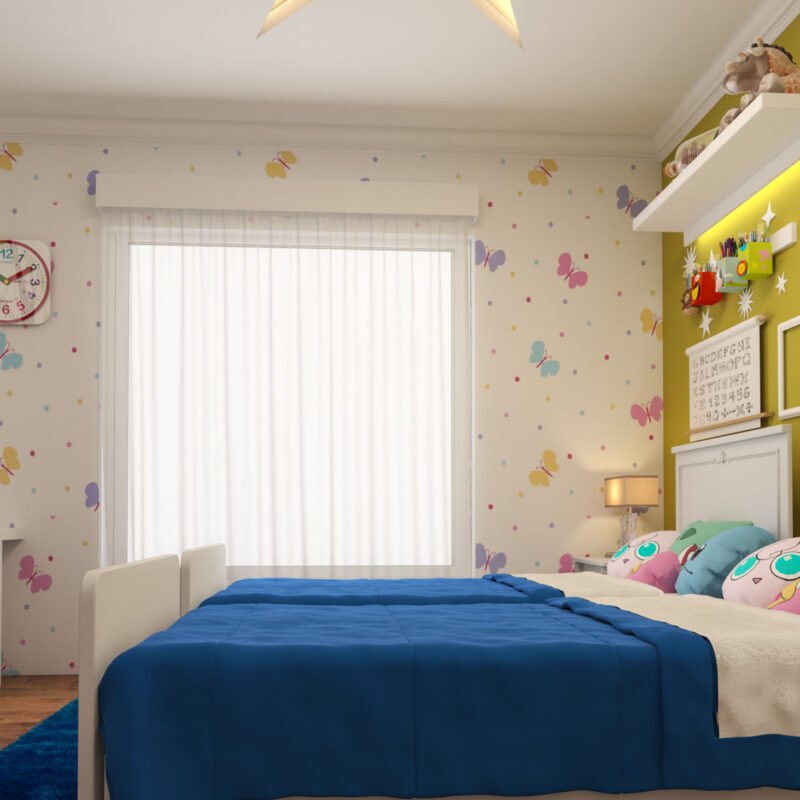 Contemporary Butterfly and Polka Dot Wallpaper Design for Kids Bedroom