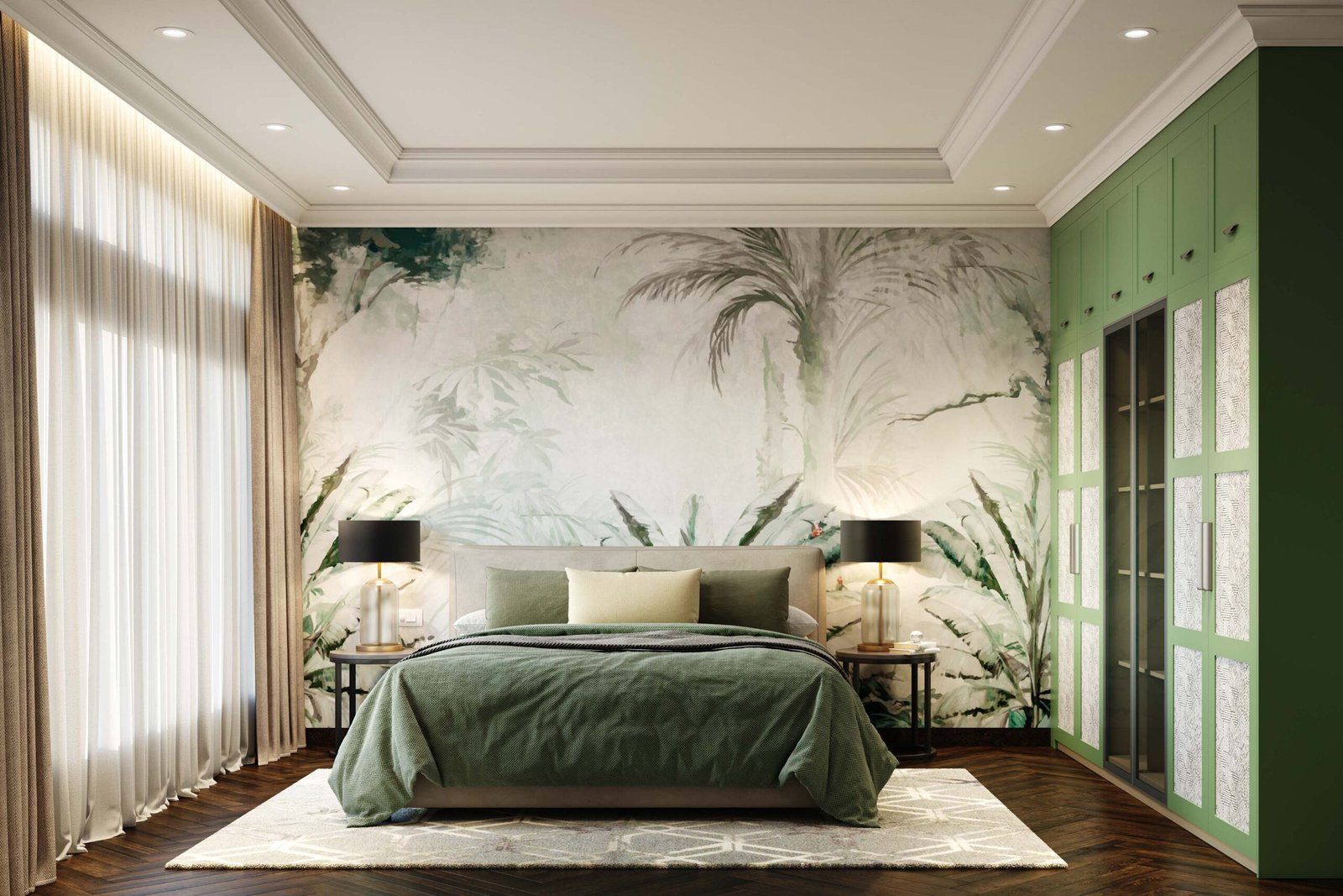 Hand-Painted Contemporary Tropical Wallpaper Foliage Wallpaper Design