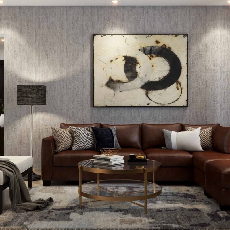 Contemporary Grey Textured Wallpaper Design with Abstract Artwork