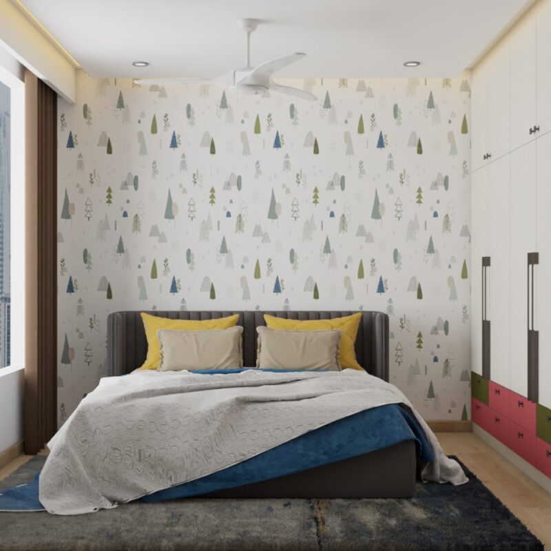 Modern Multicoloured Nature-Themed Kids Bedroom Wallpaper Design