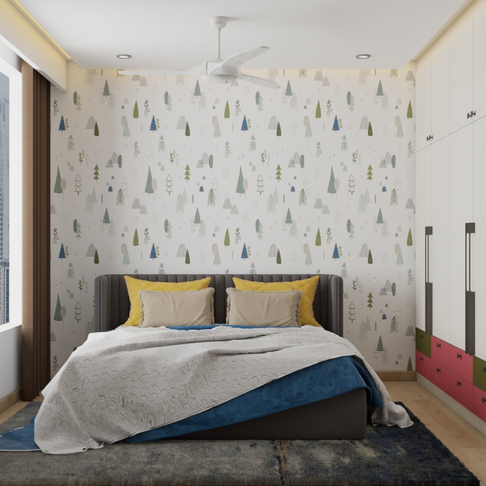 Modern Multicoloured Nature-Themed Kids Bedroom Wallpaper Design