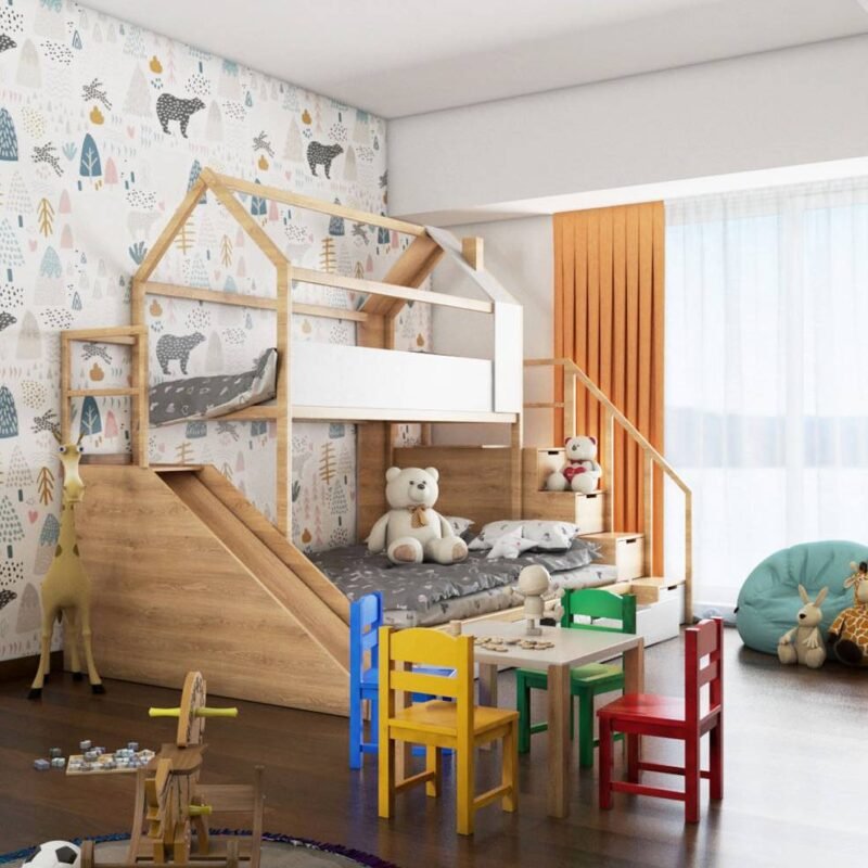 Modern Colourful Nature-Themed Bedroom Wallpaper Design For Kids