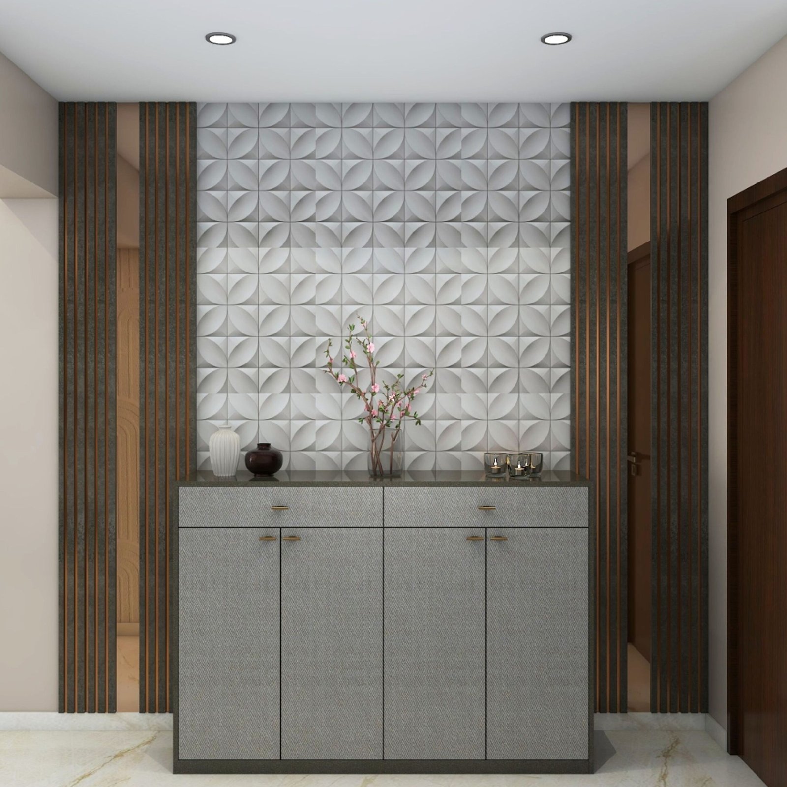 Contemporary Foyer Design with Hazil Cambric and Gothic Grey Finishes