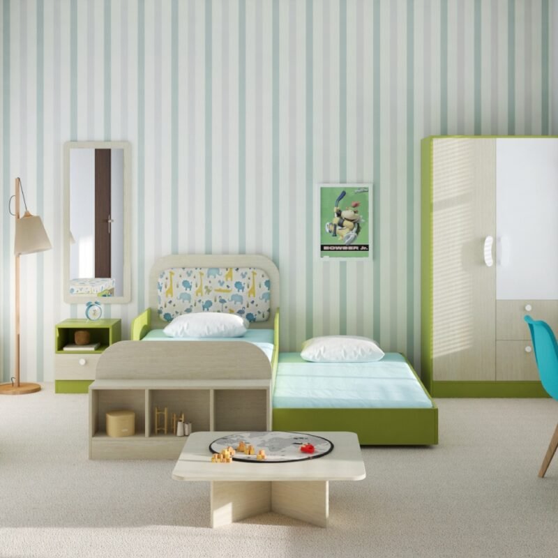 White, Grey, Blue Striped Modern Wallpaper Design for Kids Bedroom