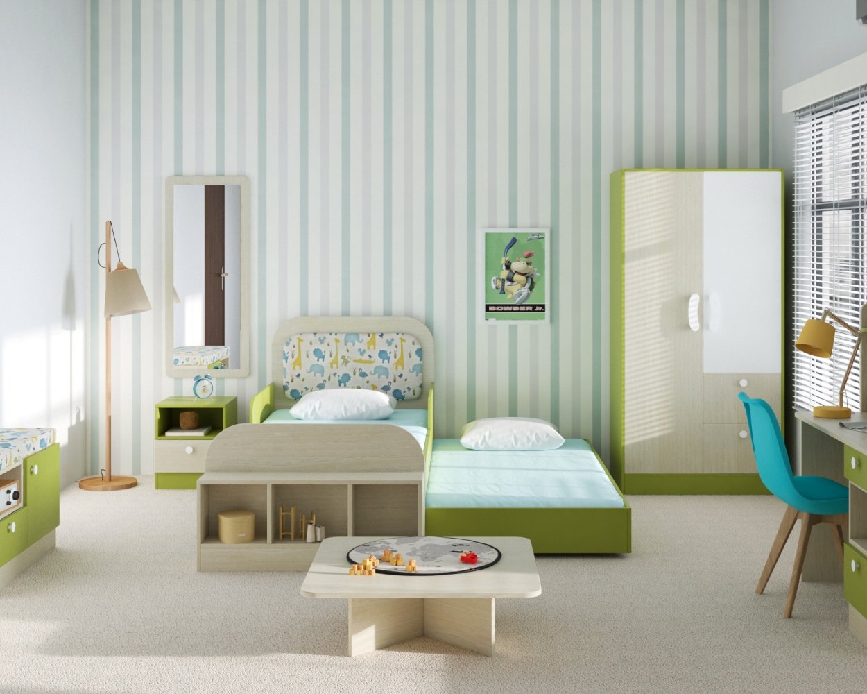 White, Grey, Blue Striped Modern Wallpaper Design for Kids Bedroom