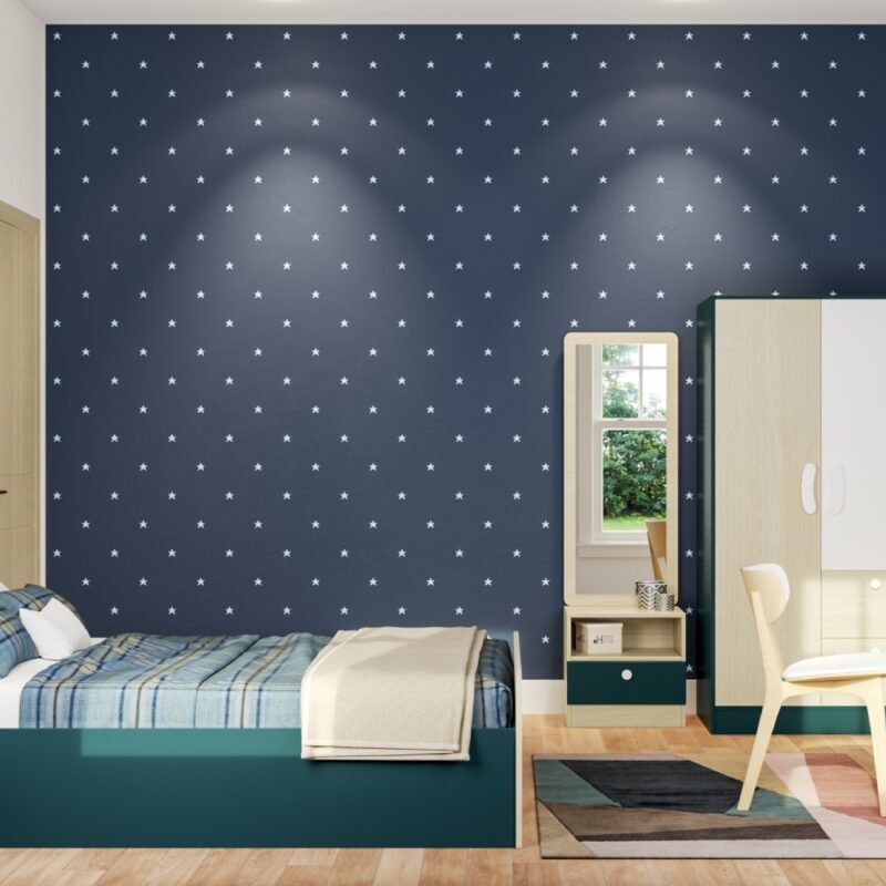Blue and White Modern Star Wallpaper Design for Bedroom