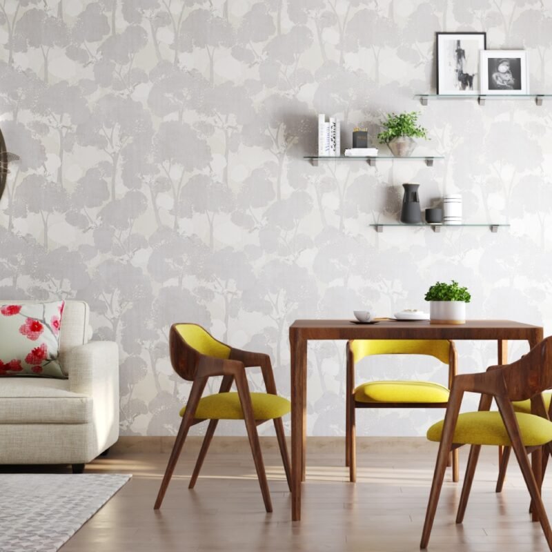Modern Abstract Tree Wallpaper Design in Grey and Off-White
